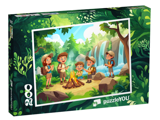 Puzzel 200 stukjes „Dappere vrienden op kamp“