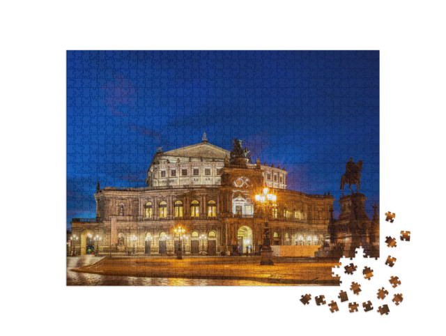 Puzzel 1000 stukjes „Helder verlichte Semperoper in Dresden op het blauwe uur“