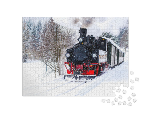 Puzzel 1000 stukjes „Stoomtreinreis door het winterlandschap“