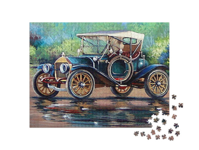 Puzzel 1000 stukjes „Oude auto's, retro auto's, olieverfschilderijen“