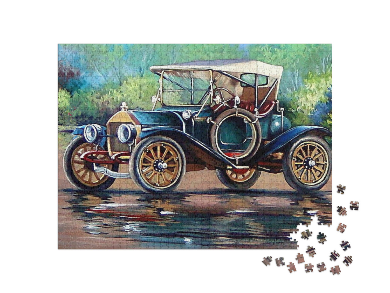 Puzzel 1000 stukjes „Oude auto's, retro auto's, olieverfschilderijen“