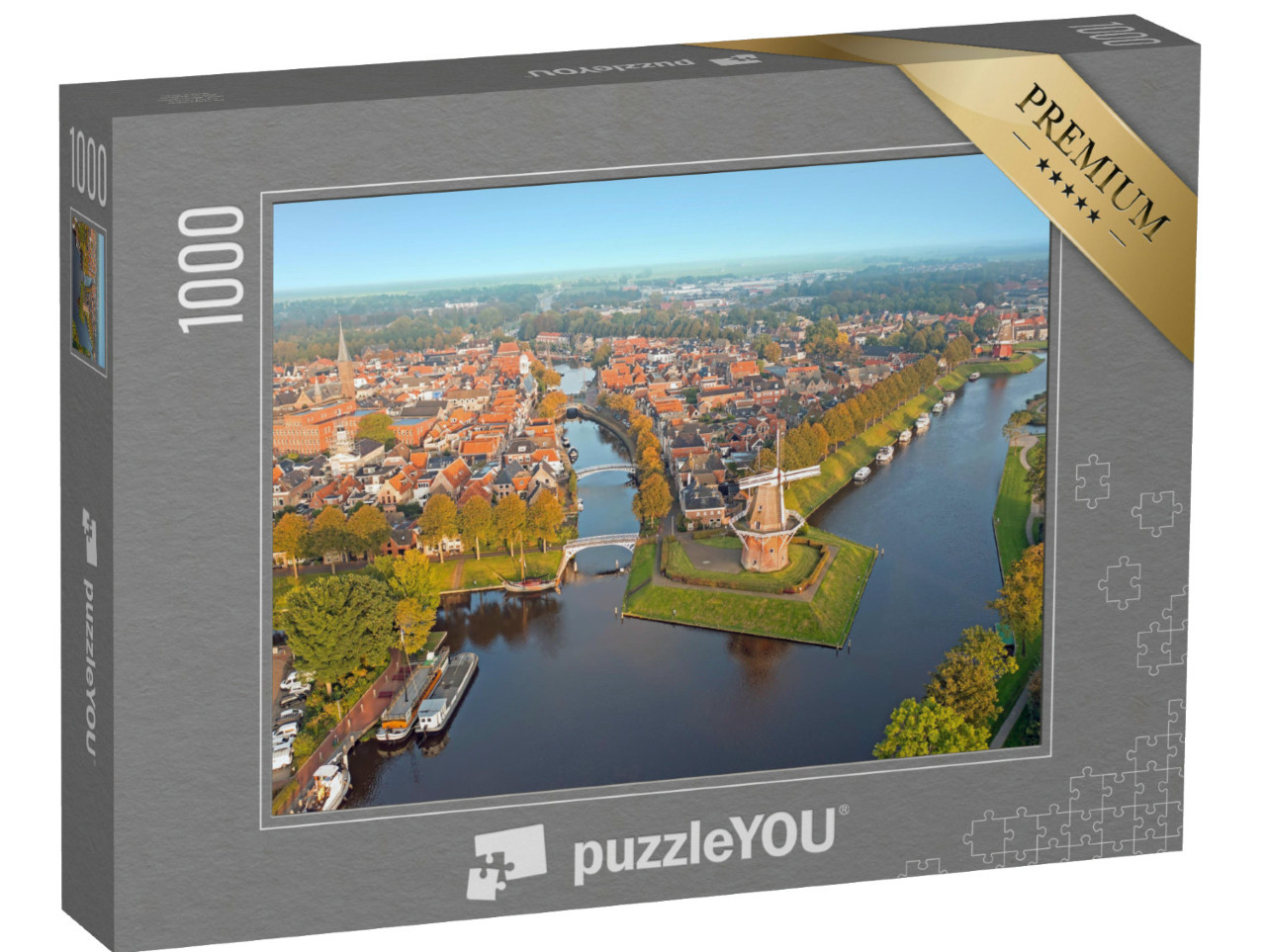 Puzzel 1000 stukjes „Luchtfoto van de historische stad Dokkum in Friesland, Nederland“