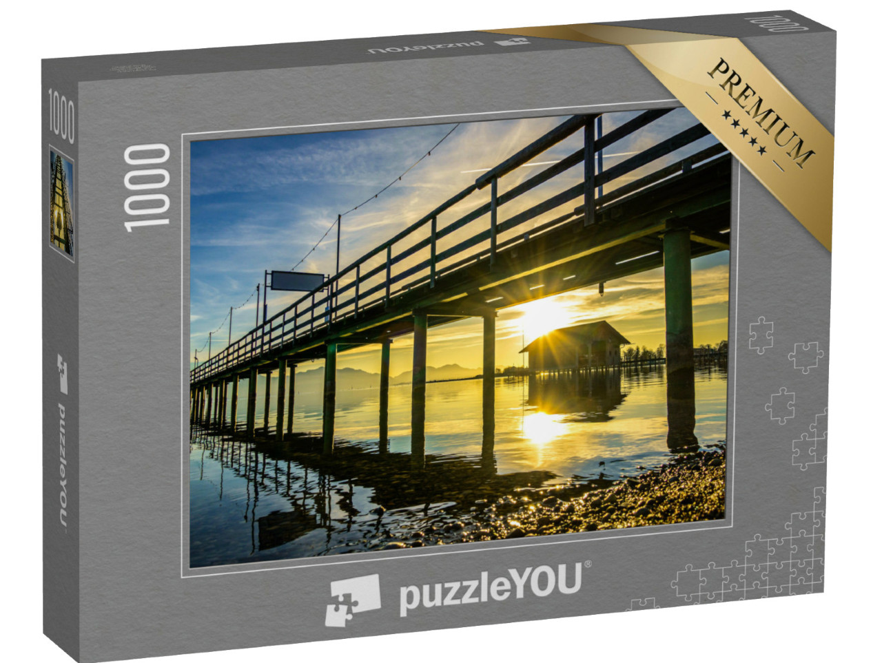 Puzzel 1000 stukjes „Steiger aan de Chiemsee bij zonsondergang, Beieren, Duitsland“