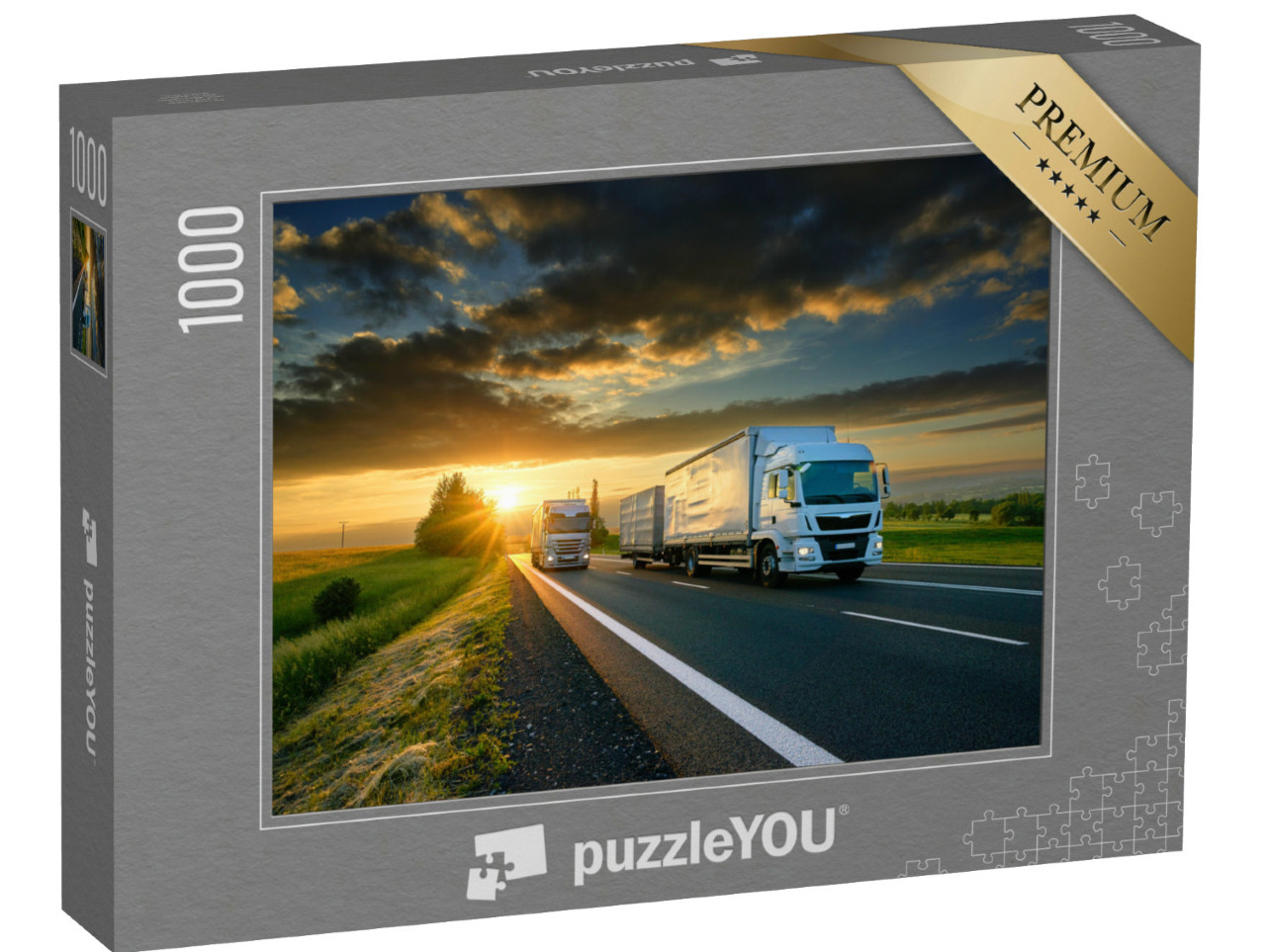 Puzzel 1000 stukjes „Vrachtwagens inhalen op een weg“