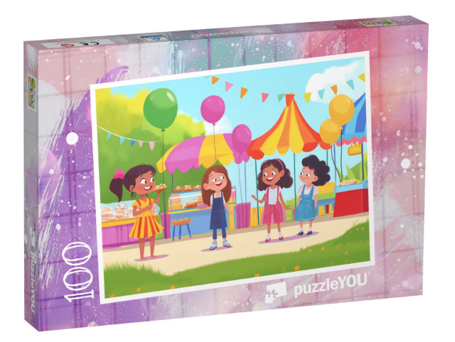 Puzzel 100 stukjes „Het grote, kleurrijke zomerfeest met vrienden“
