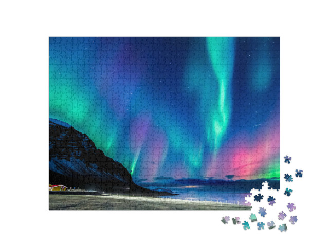 Puzzel 1000 stukjes „Kleurrijk noorderlicht in IJsland“