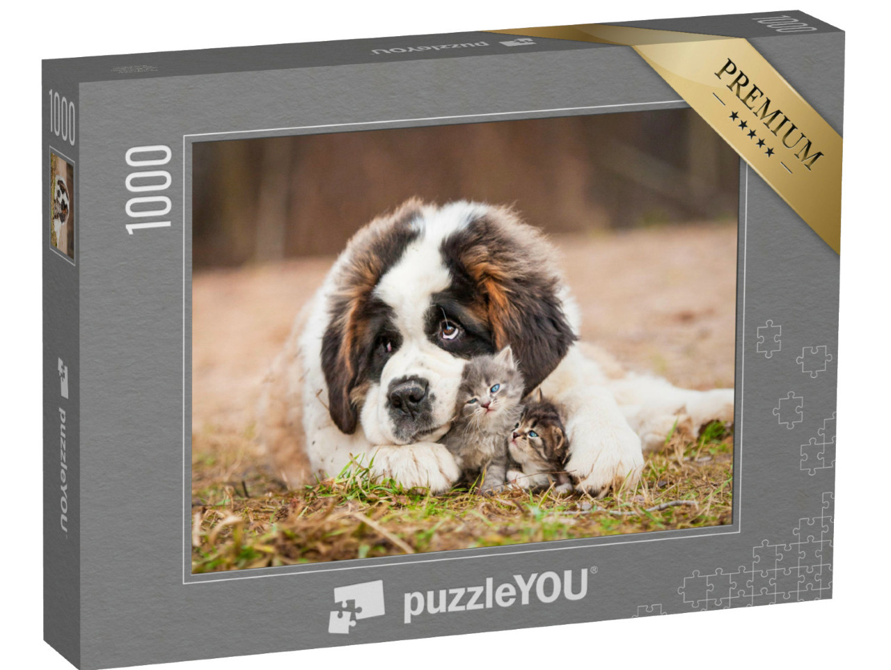 Puzzel 1000 stukjes „Beste vrienden: Sint Bernard puppy met kleine kitten“