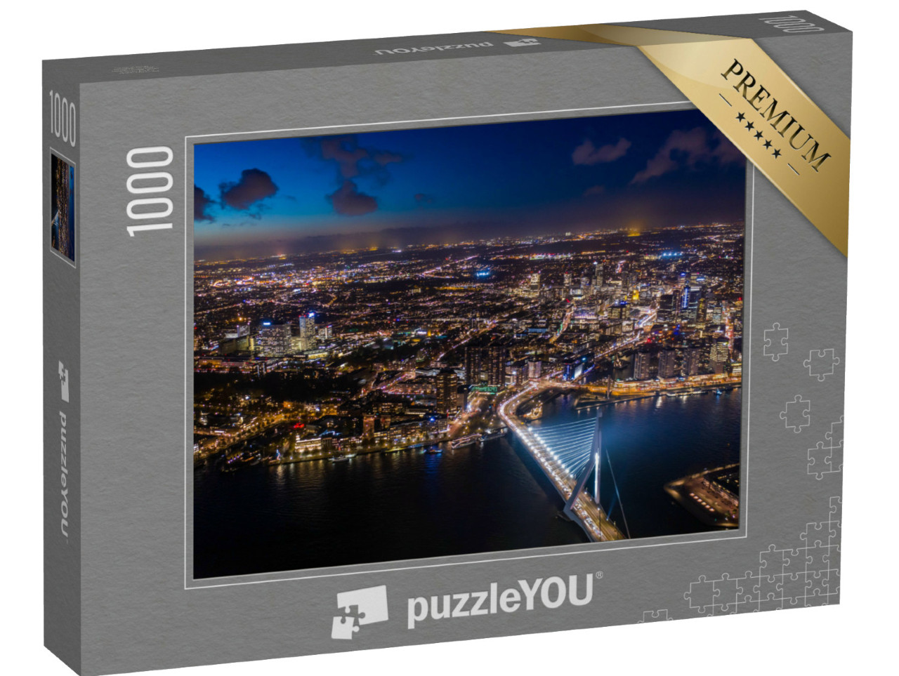 Puzzel 1000 stukjes „Stadsgezicht van Rotterdam bij nacht“