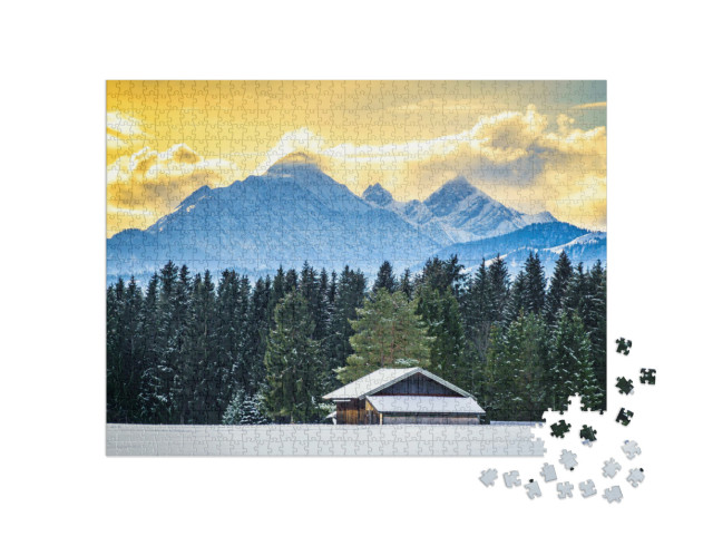 Puzzel 1000 stukjes „Karwendel en Wetterstein bij Wallgau, Duitsland“