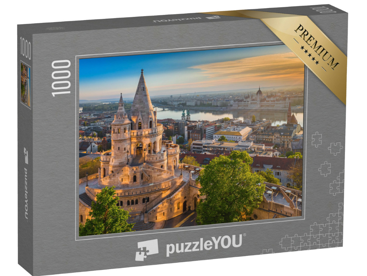 Puzzel 1000 stukjes „Zonsopgang boven het Vissersbastion in Boedapest, Hongarije“