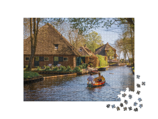 Puzzel 1000 stukjes „Boottocht door het Giethoorns kanaal met pittoreske huisjes, Giethoorn“