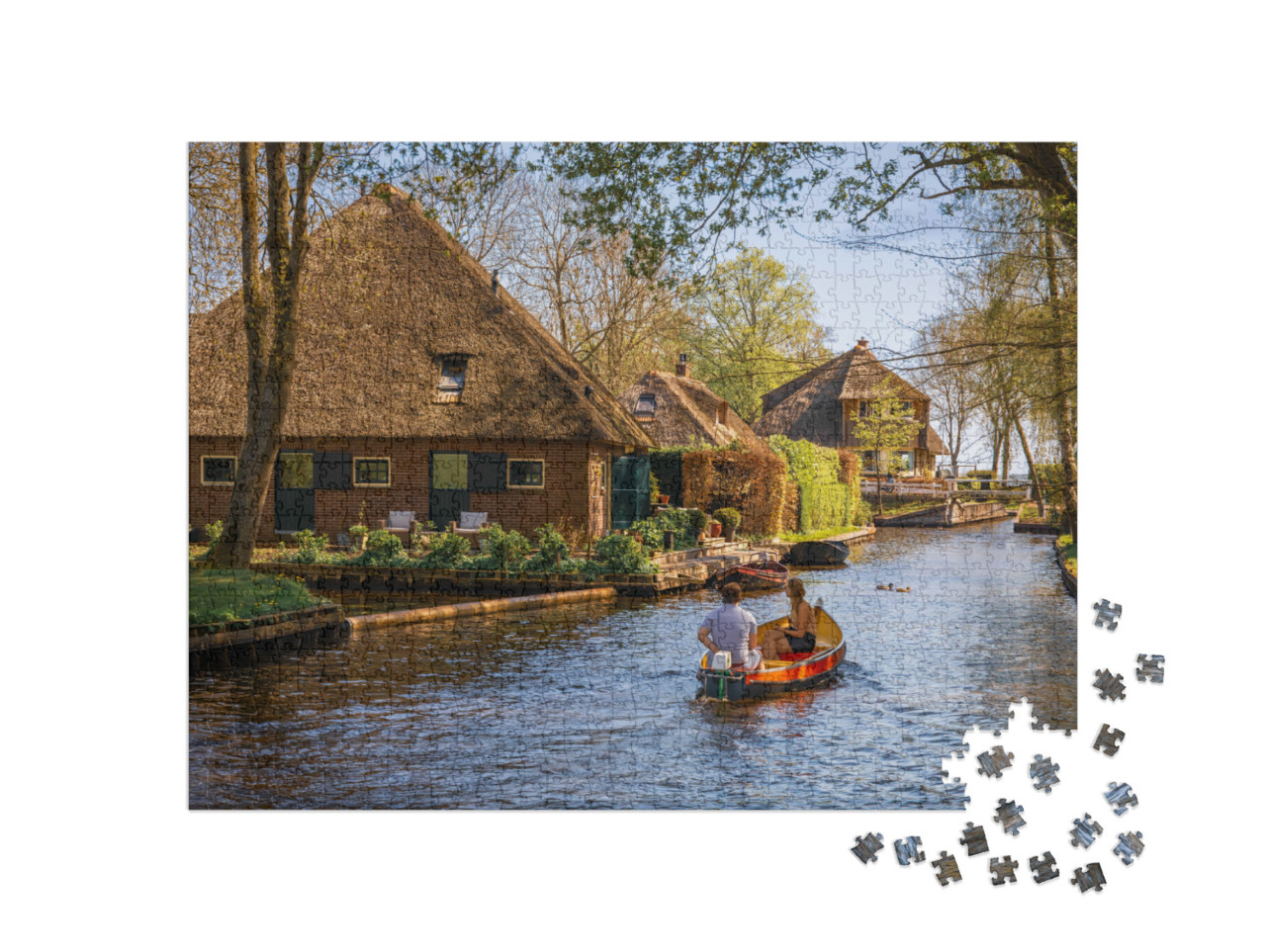 Puzzel 1000 stukjes „Boottocht door het Giethoorns kanaal met pittoreske huisjes, Giethoorn“