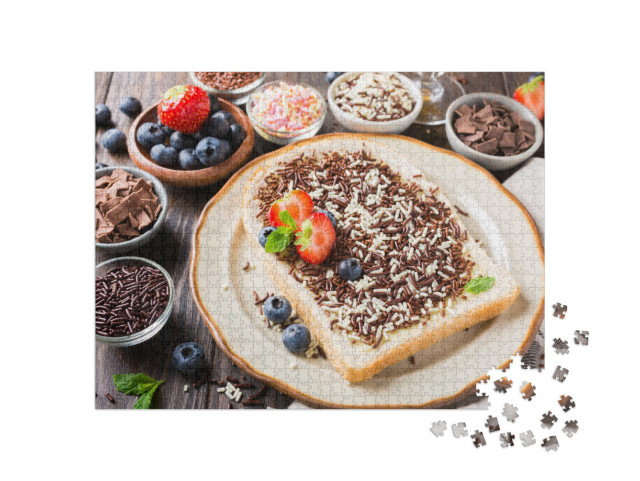 Puzzel 1000 stukjes „Brood met Hagelslag chocoladecrumble en bessen“
