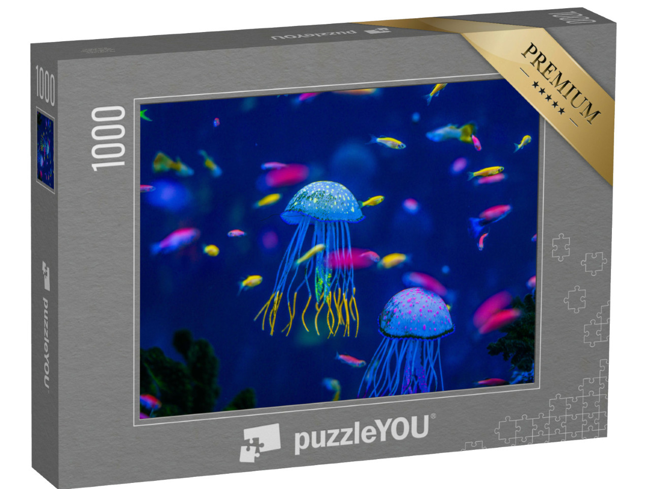 Puzzel 1000 stukjes „Aquarium met kwallen, vissen en algen“