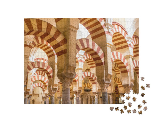 Puzzel 1000 stukjes „Binnenaanzicht van de kathedraal La Mezquita in Córdoba, Andalusië, Spanje“