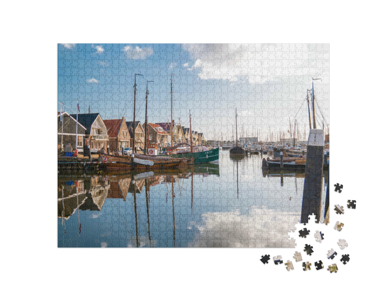 Puzzel 1000 stukjes „Stadje Urk, historische haven en kleurrijke vuurtoren aan het Ijsselmeer, Flevoland“
