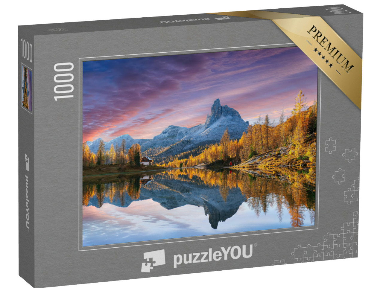 Puzzel 1000 stukjes „Herfstuitzicht van het Federameer in de Dolomieten, Italië“