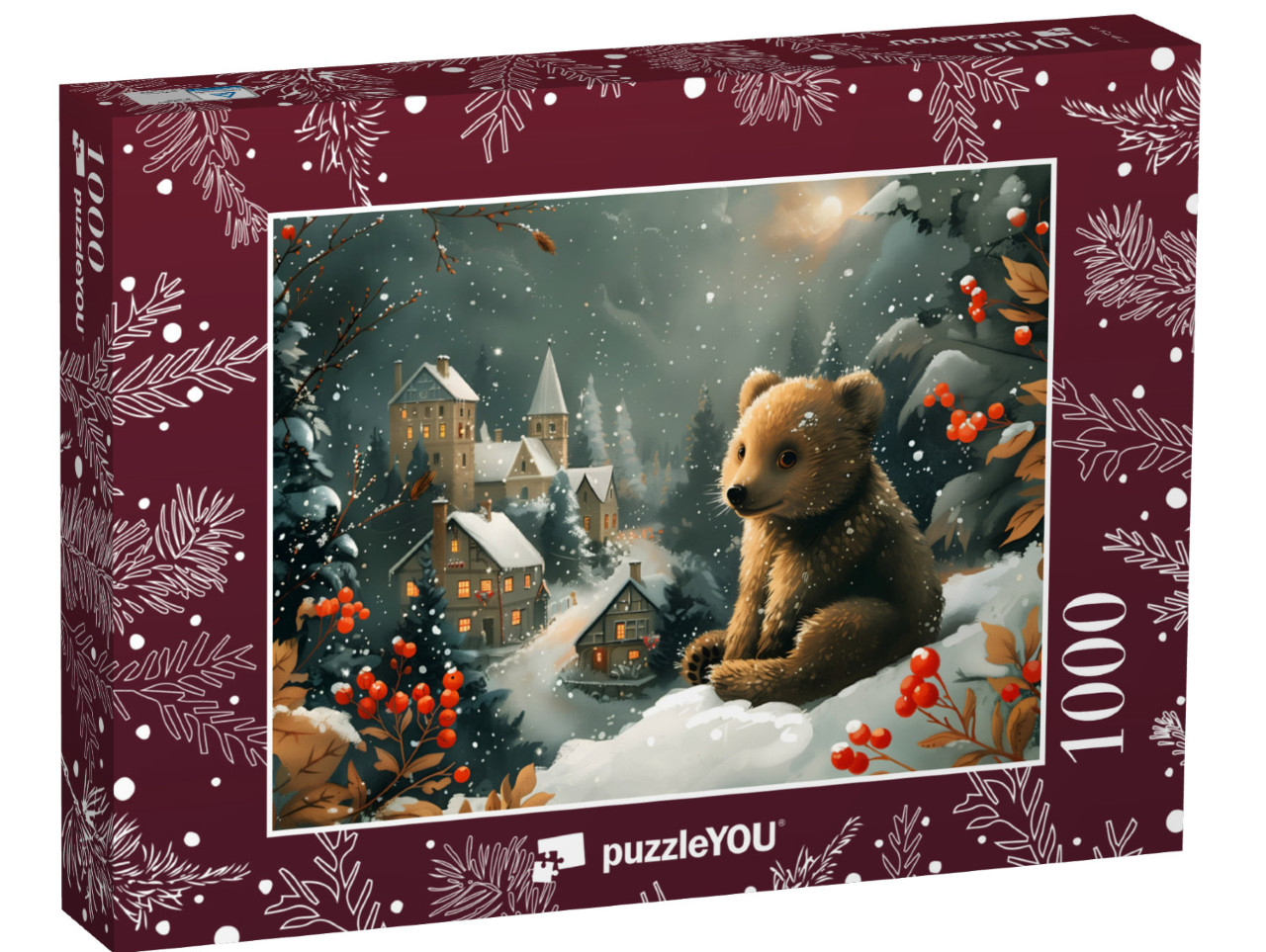 Puzzel 1000 stukjes „Un petit ours profite de la magie de Noël“