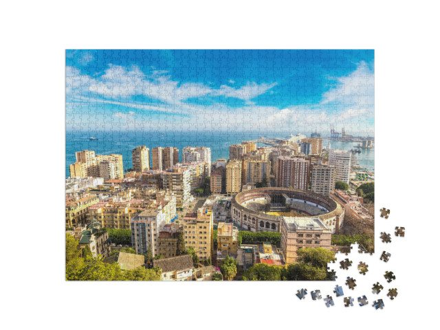 Puzzel 1000 stukjes „Panoramische luchtfoto van Malaga, Spanje“