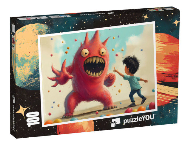 Puzzel 100 stukjes „Aanval van de rode snoepmonsters“