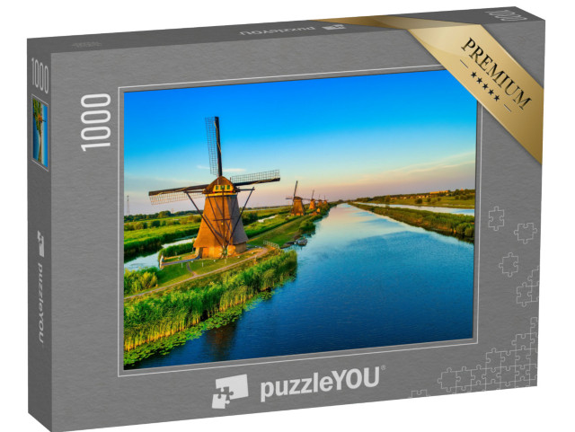 Puzzel 1000 stukjes „Luchtfoto van de traditionele windmolens in Kinderdijk, Nederland“