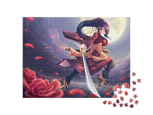 Puzzel 1000 stukjes „Rose Samurai: een meisje in anime-stijl“