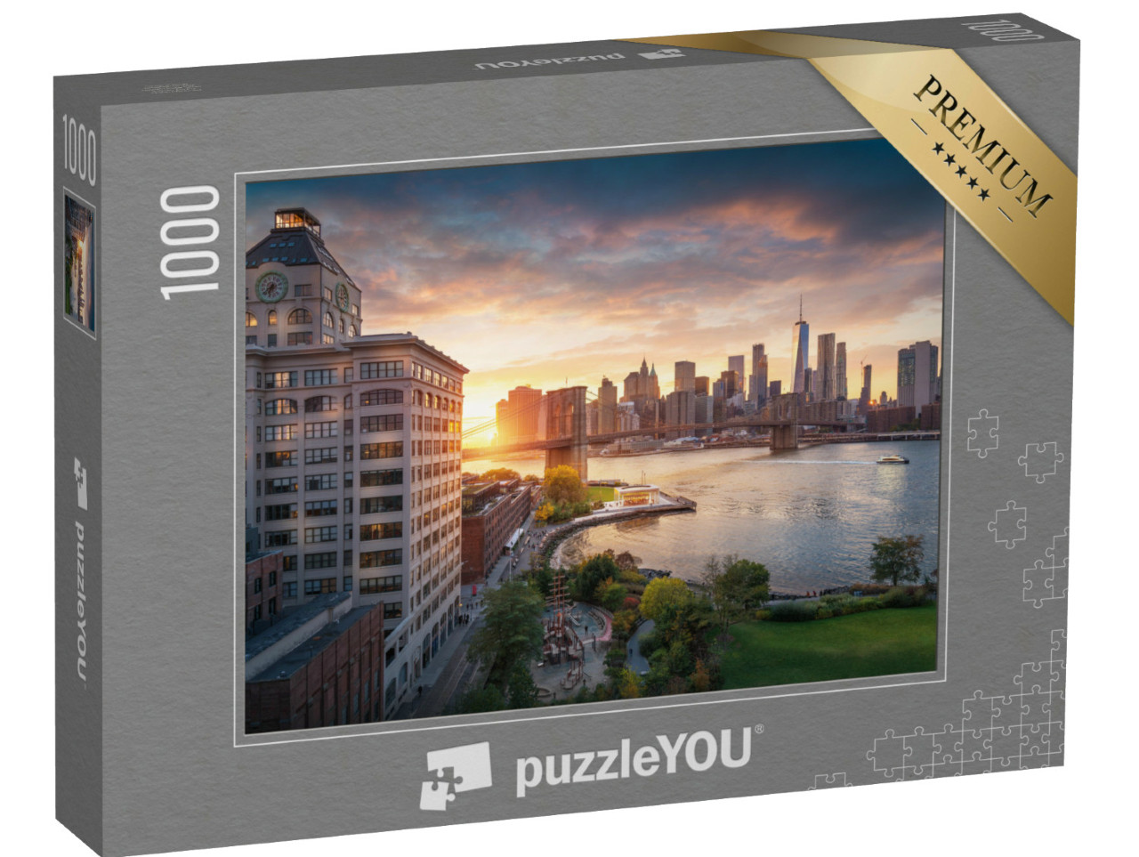 Puzzel 1000 stukjes „Brooklyn Bridge in New York City met het financiële district“