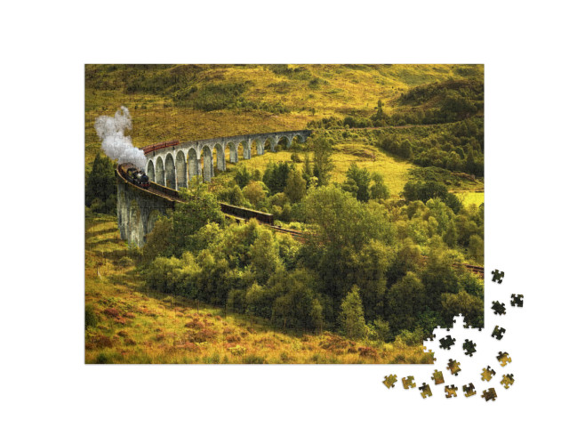 Puzzel 1000 stukjes „Jacobieten stoomtrein op het oude viaduct in Glenfinnan, Schotland“