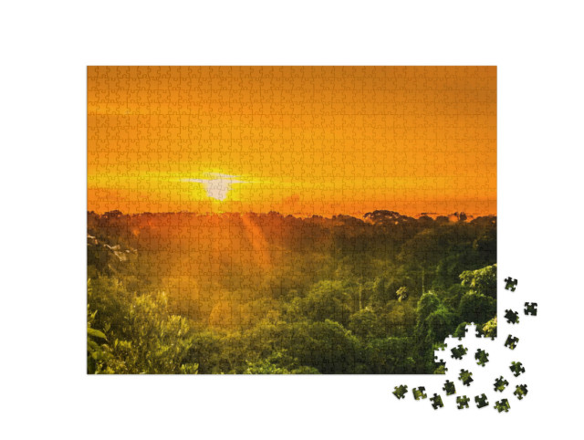 Puzzel 1000 stukjes „Zicht op de zonsondergang boven het regenwoud in Brazilië“
