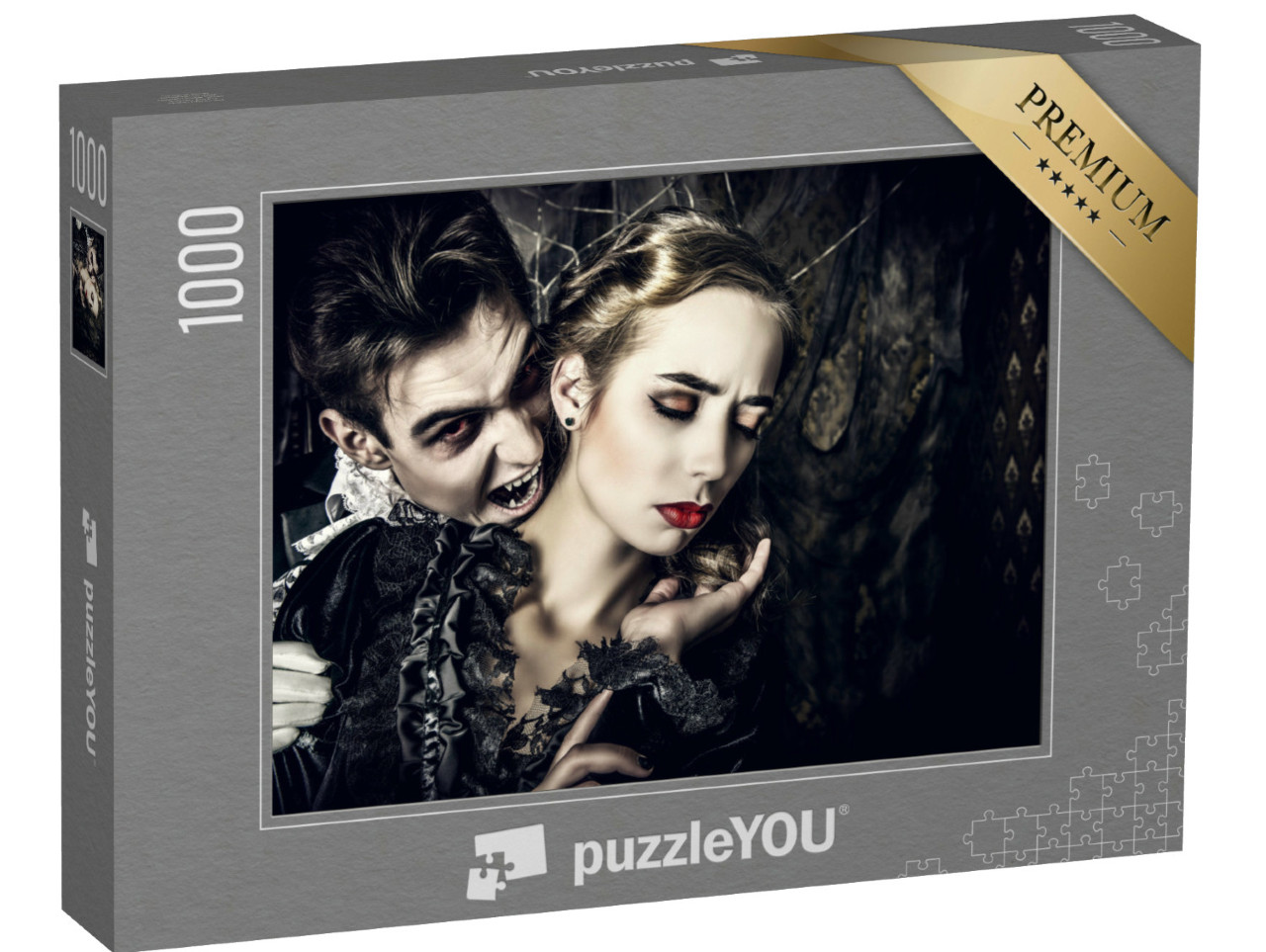 Puzzel 1000 stukjes „Een vampier in middeleeuwse kleding bijt een vrouw“