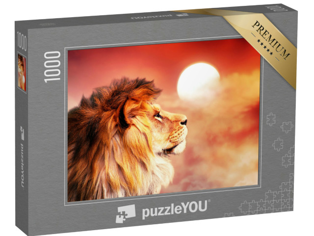 Puzzel 1000 stukjes „Afrikaanse leeuw in de gloedvolle zonsondergang“