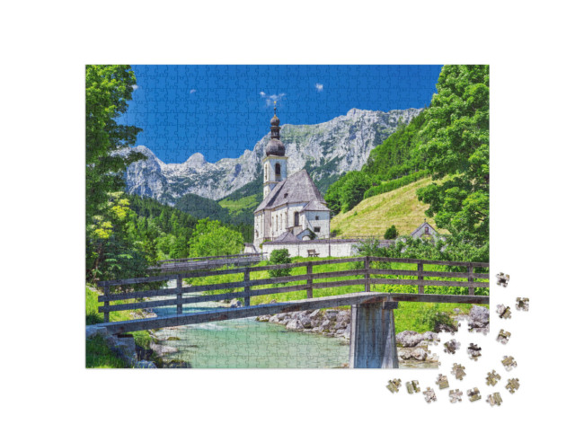 Puzzel 1000 stukjes „Pittoresk berglandschap: St. Sebastian in het dorp Ramsau“