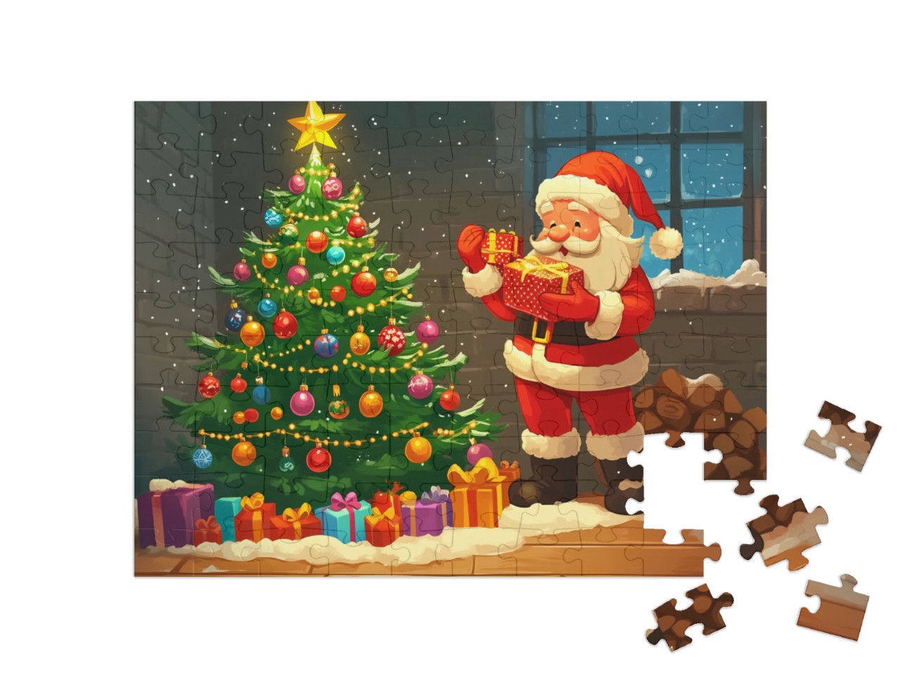 Puzzel 100 stukjes „De kerstman brengt cadeautjes“