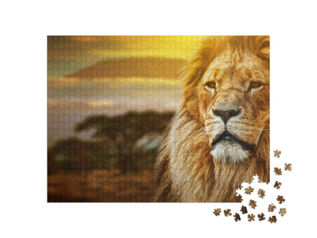Puzzel 1000 stukjes „Leeuwen voor de berg Kalimanjaro“