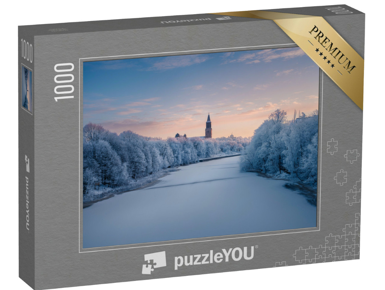 Puzzel 1000 stukjes „Prachtig winterlandschap bij de bevroren Aurajoki rivier, Turku, Finland“