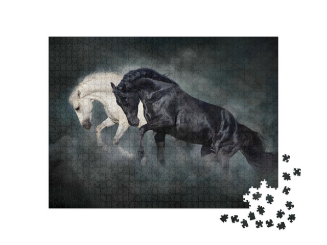 Puzzel 1000 stukjes „Zwart-witte hengst“