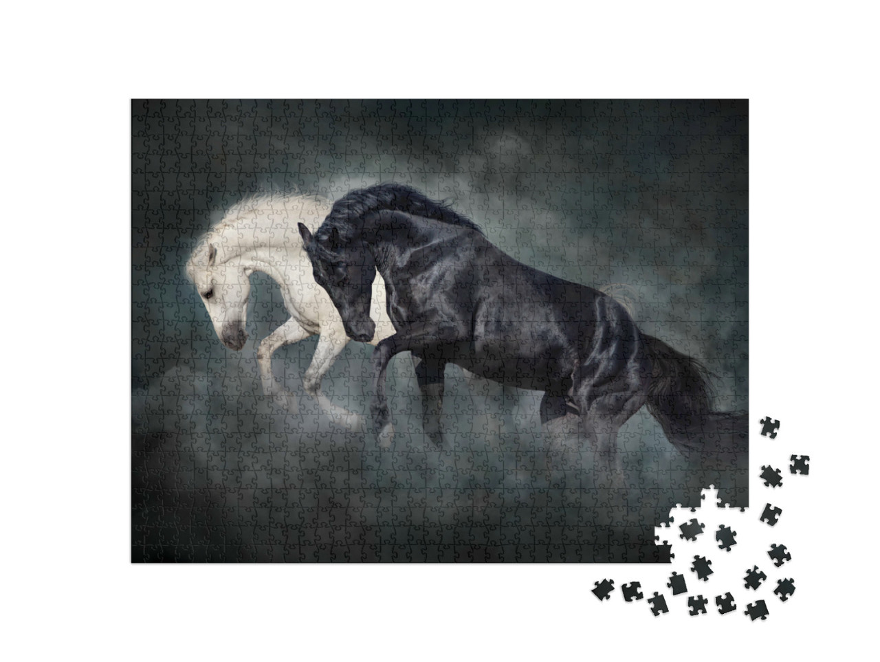 Puzzel 1000 stukjes „Zwart-witte hengst“