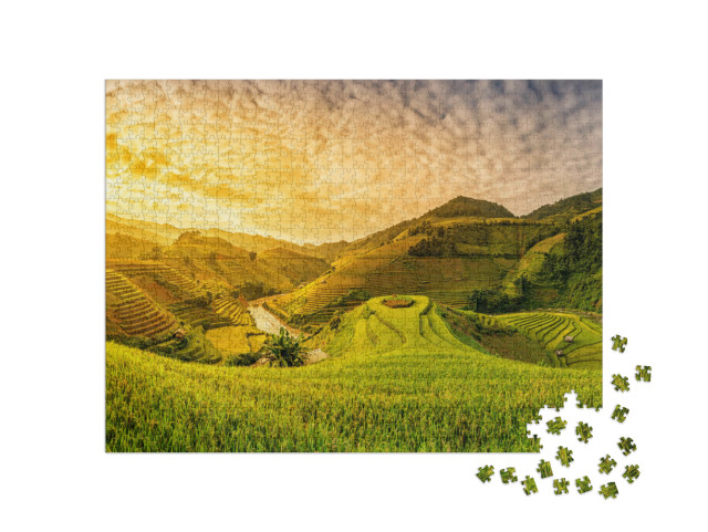 Puzzel 1000 stukjes „Groene rijstvelden op terrassen in Muchangchai, Vietnam“