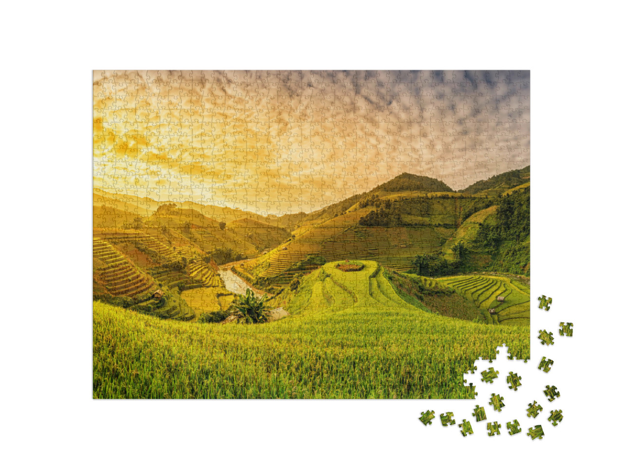 Puzzel 1000 stukjes „Groene rijstvelden op terrassen in Muchangchai, Vietnam“
