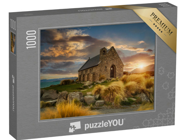 Puzzel 1000 stukjes „Natuurspektakel bij de Kerk van de Goede Herder, Nieuw-Zeeland“