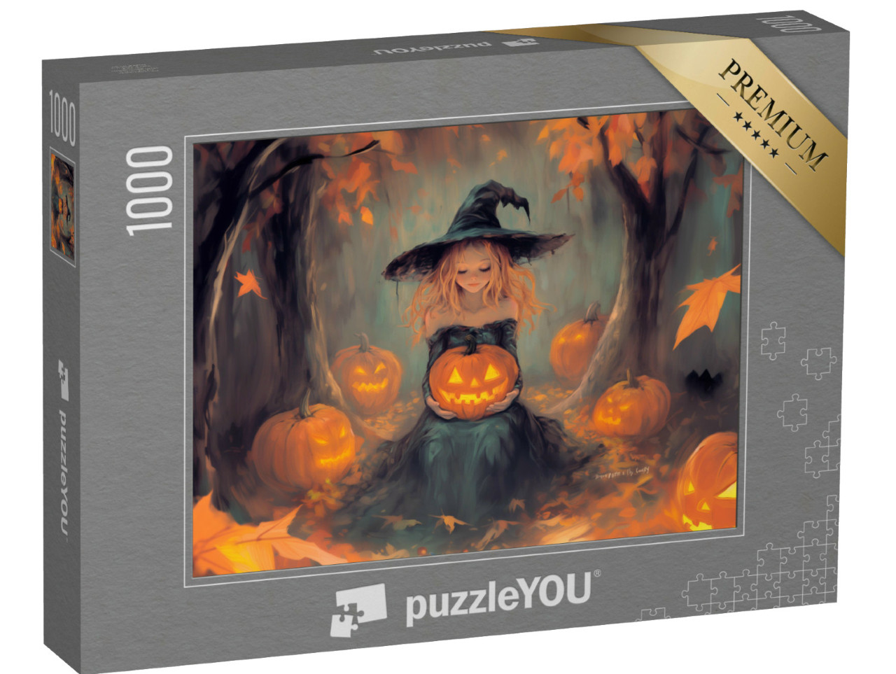 Puzzel 1000 stukjes „Heks bij nacht in het bos“