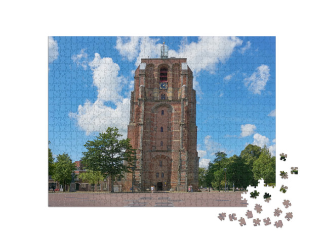Puzzel 1000 stukjes „Zicht op de scheve kerktoren De Oldehove in Leeuwarden“