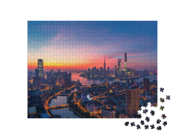 Puzzel 1000 stukjes „Shanghai bij schemering“