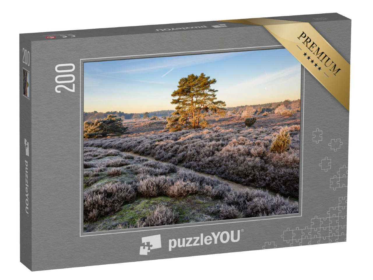 Puzzel 200 stukjes „Wandelpad door een heidelandschap in de landelijke Nederlandse provincie Drenthe“