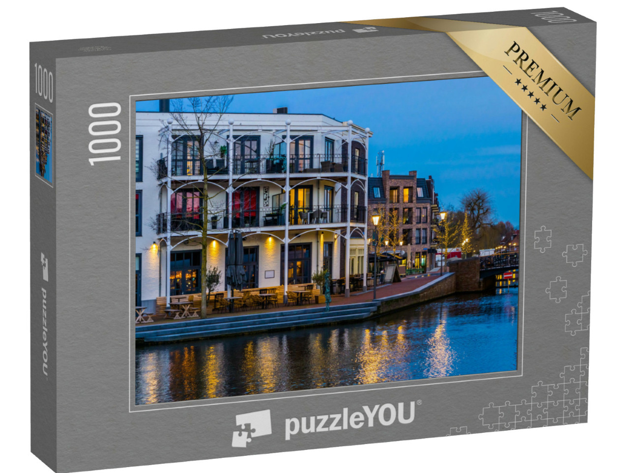 Puzzel 1000 stukjes „Nederlandse flats met balkons aan het water, Alphen aan den Rijn, Nederland“