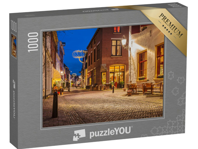 Puzzel 1000 stukjes „Avondaanzicht van de beroemde Walstraat in Deventer“