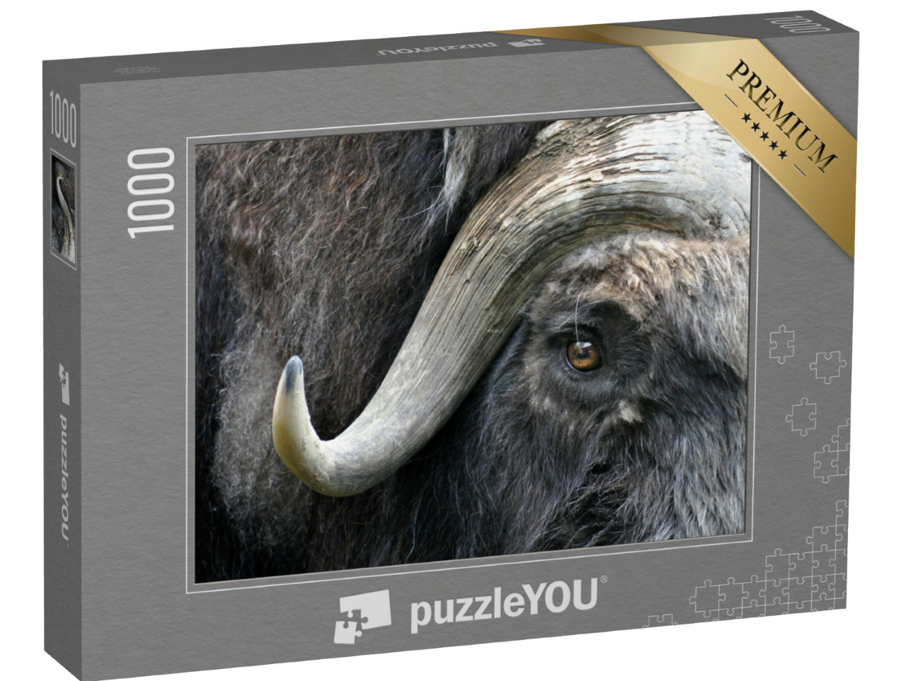 Puzzel 1000 stukjes „Gedetailleerde studie van het gezicht van een muskusos“