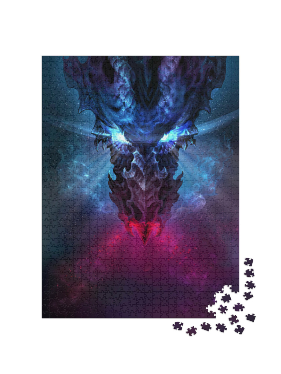 Puzzel 1000 stukjes „Fantasie: Vuurdraak met gloeiende blauwe ogen“