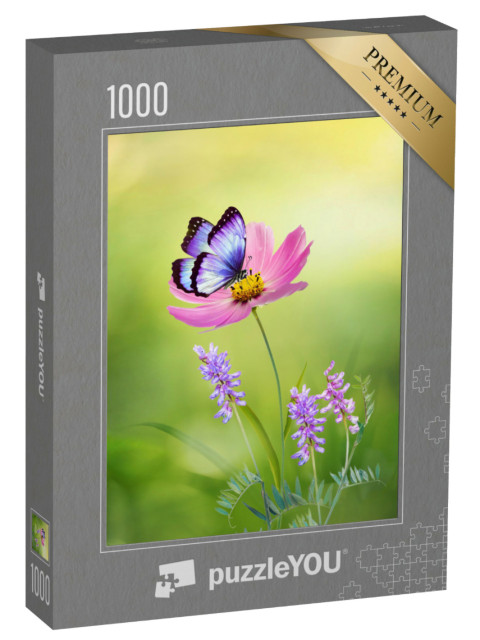 Puzzel 1000 stukjes „Cosmea en vlinder“
