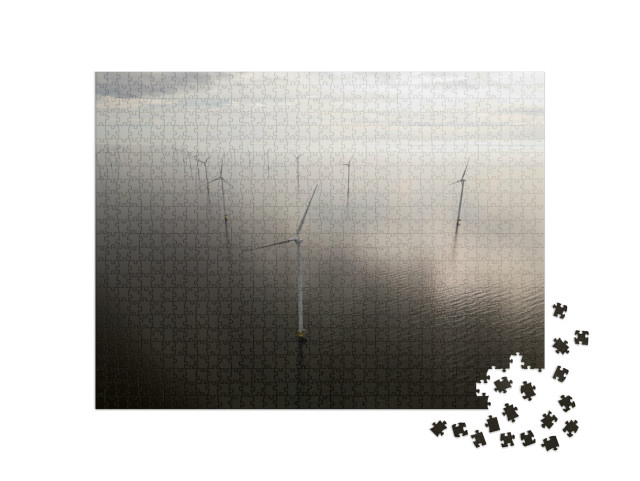 Puzzel 1000 stukjes „Windturbines in een offshore windmolenpark, Ijsselmeer, Breezanddijk, Nederland“